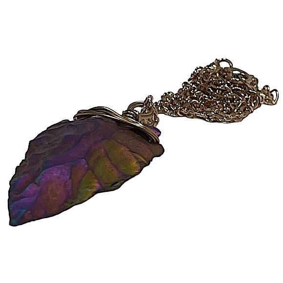 Arrowhead iridescent rainbow wire wrapped pendant necklace on gold chain NEW - Picture 5 of 11